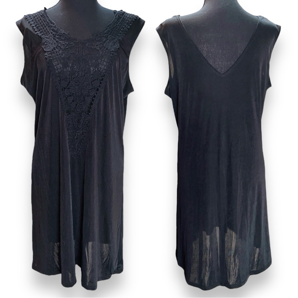 Serene Sleeveless Swimsuit Coverup in Black With Lace Look Front Detail